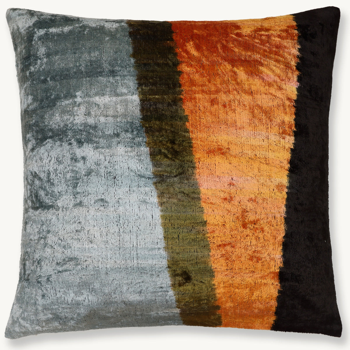 Steel Blue & Burnt Orange Silk Velvet Pillow – 20x20