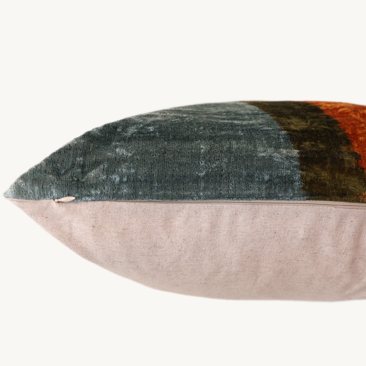 Steel Blue & Burnt Orange Silk Velvet Pillow – 20x20
