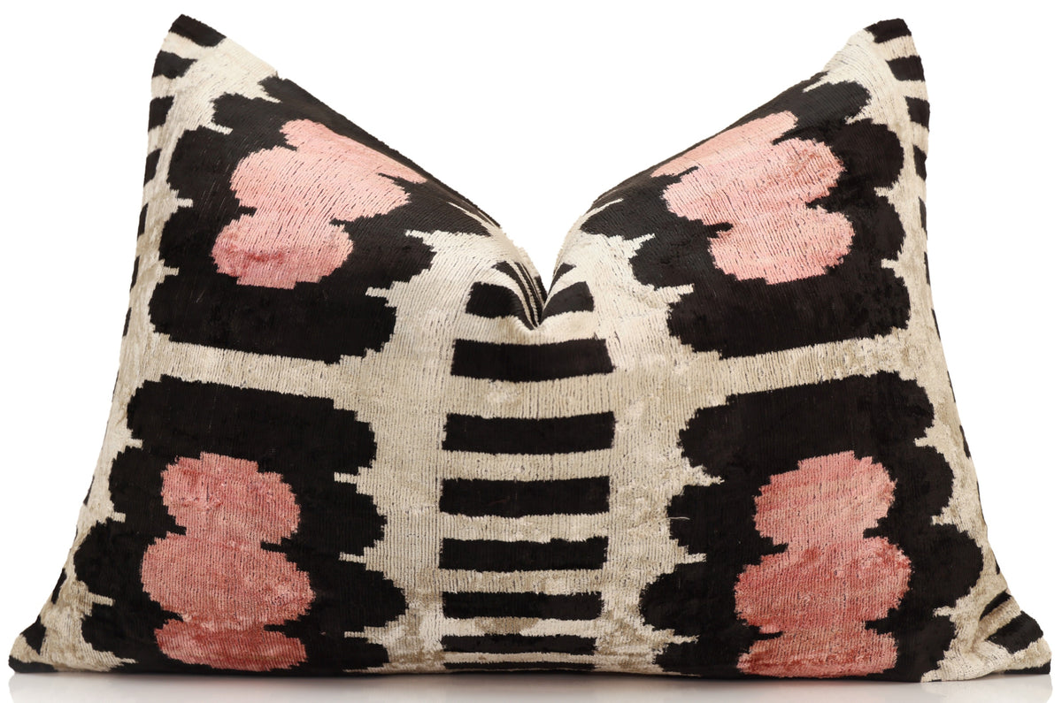 Blush, Black & Ivory Geometric Silk Velvet Lumbar Pillow – 16x24