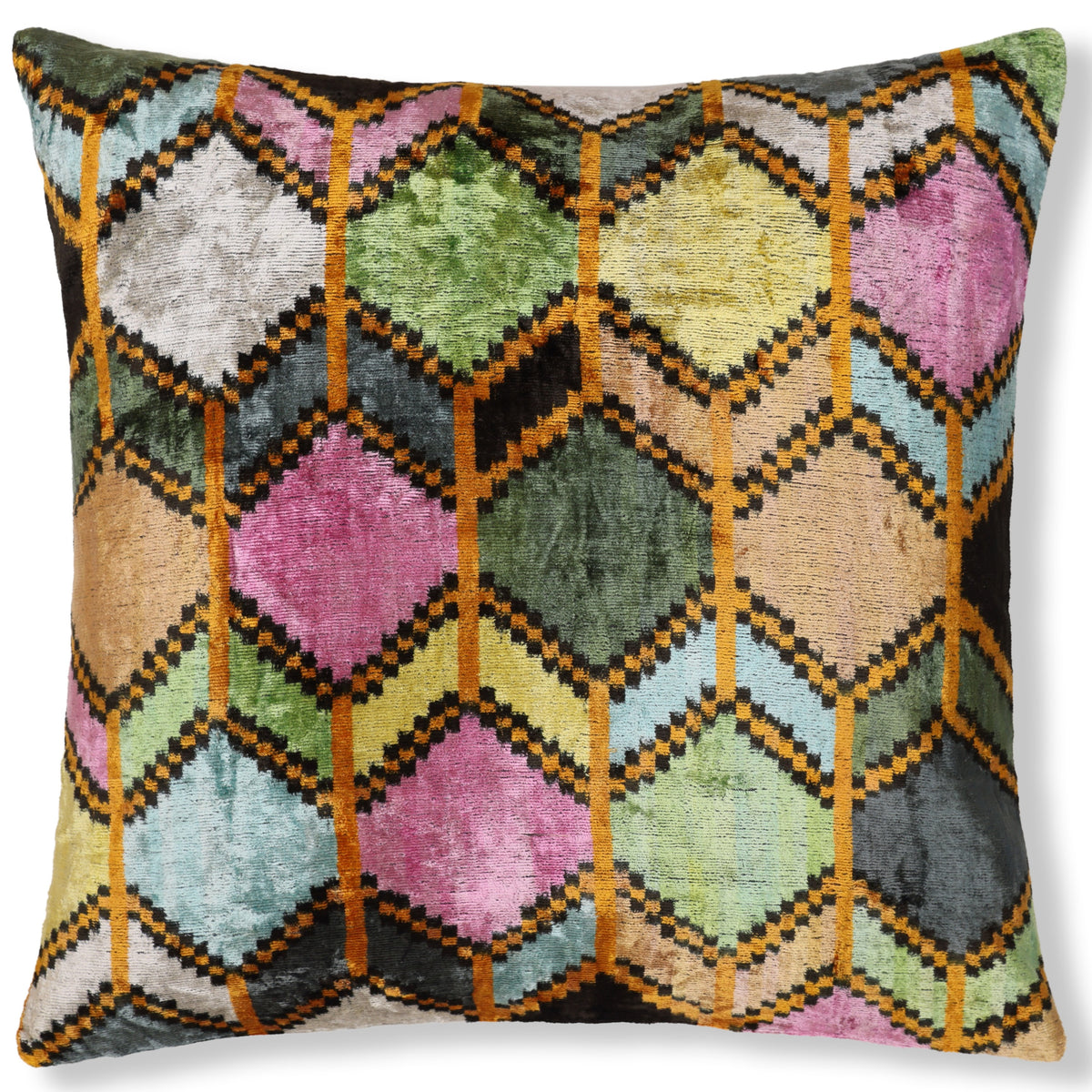 Multicolor Geometric Silk Velvet Pillow – 20x20