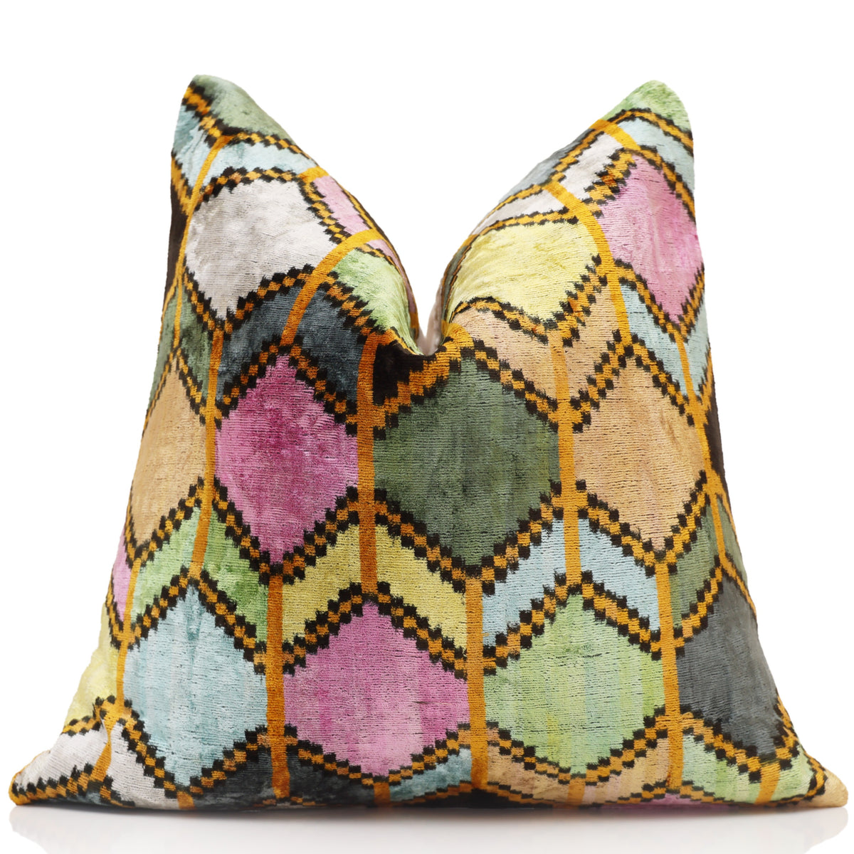 Multicolor Geometric Silk Velvet Pillow – 20x20
