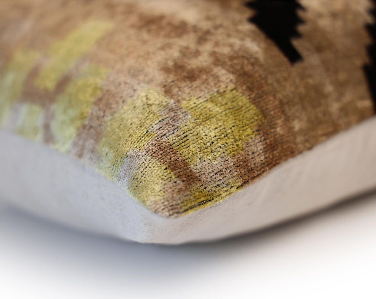 Neutral Black Chevron Silk Velvet Pillow 16x24 Handmade Luxury Cushion
