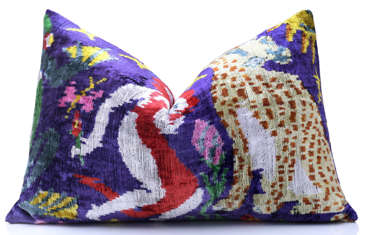 Purple Figurative Silk Velvet Lumbar Pillow – 16x24