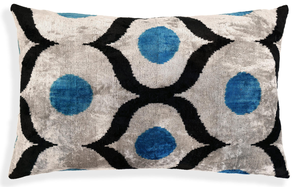 Blue Orbit Silk Velvet Pillow 16x24 Handmade Luxury Lumbar Cushion