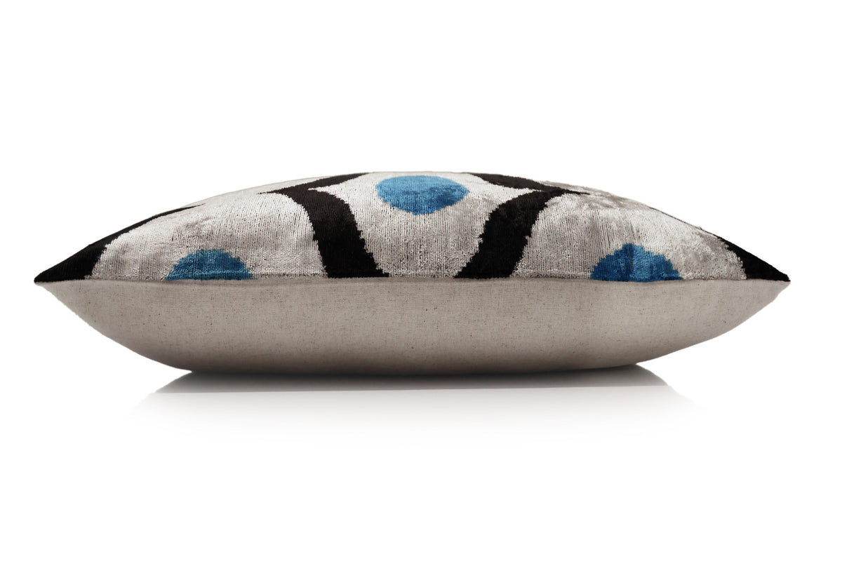 Blue Orbit Silk Velvet Pillow 16x24 Handmade Luxury Lumbar Cushion