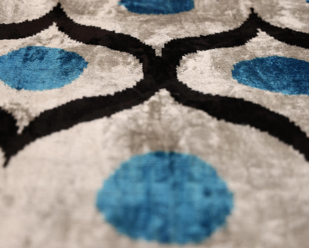 Blue Orbit Silk Velvet Pillow 16x24 Handmade Luxury Lumbar Cushion