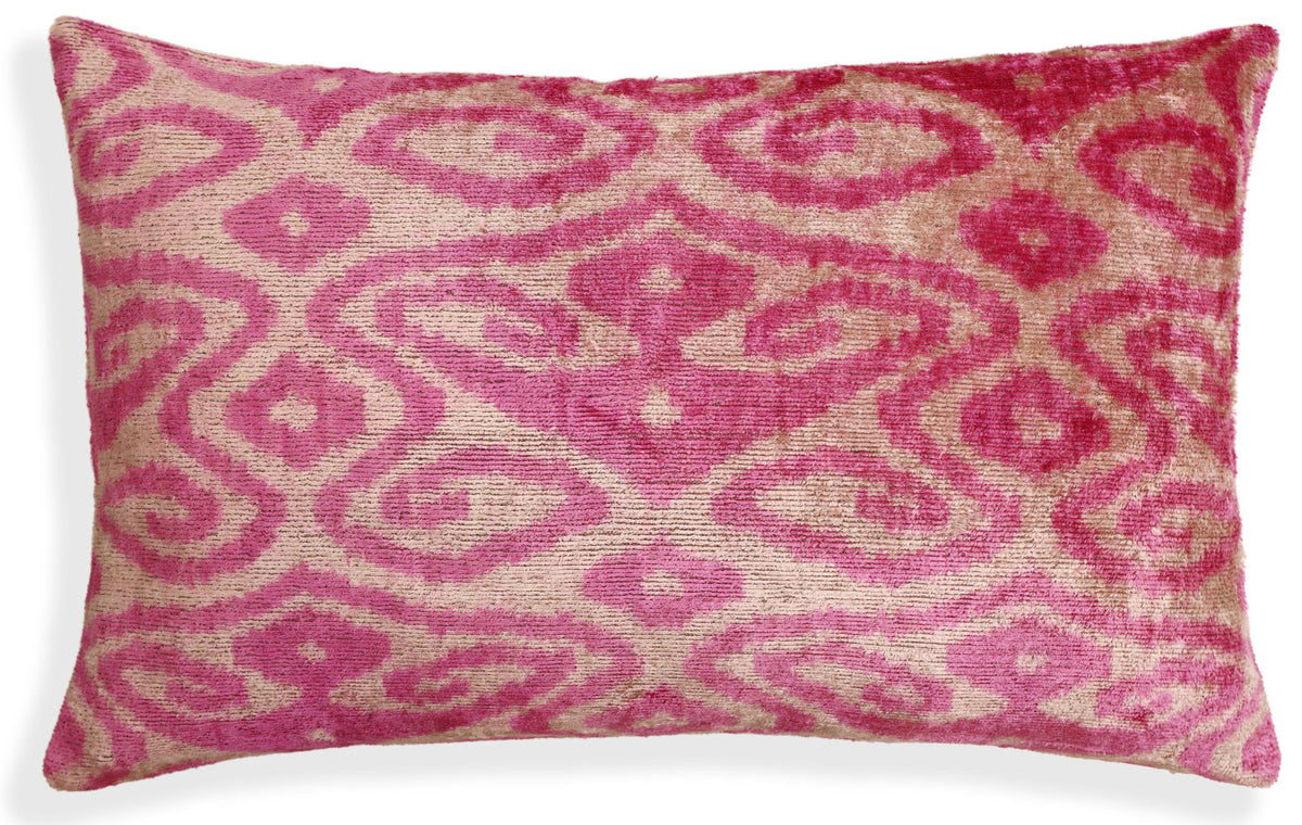 Rose Silk Velvet Pillow 16x24 Handmade Luxury Lumbar Cushion