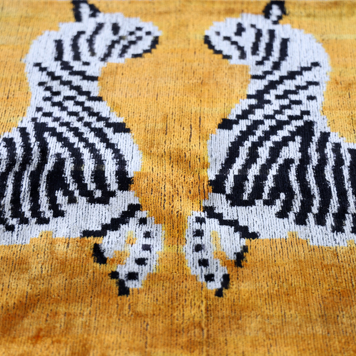 Golden Ochre Zebra Silk Velvet Lumbar Pillow 16x24 | Handmade Animal Motif Designer Pillow