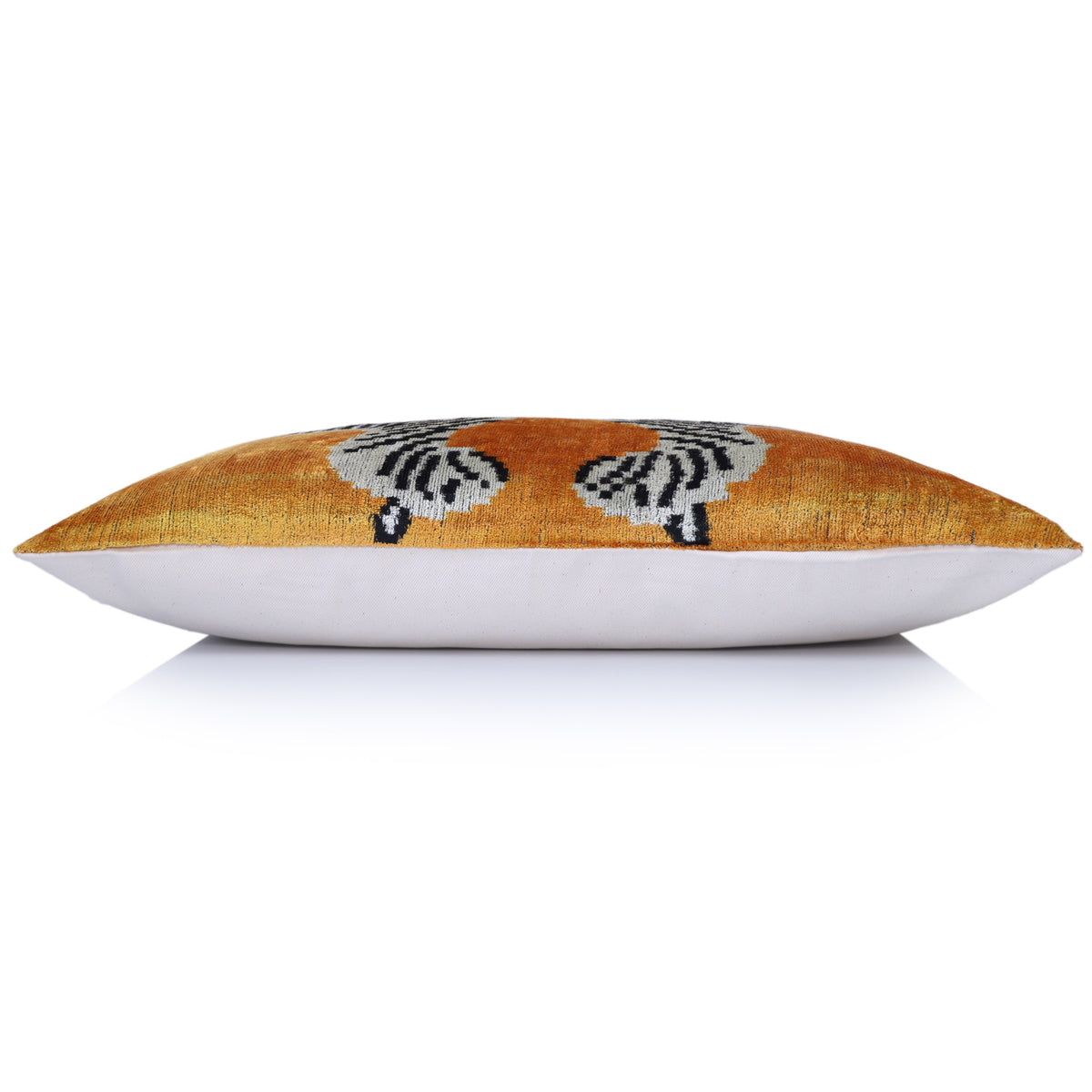 Golden Ochre Zebra Silk Velvet Lumbar Pillow 16x24 | Handmade Animal Motif Designer Pillow