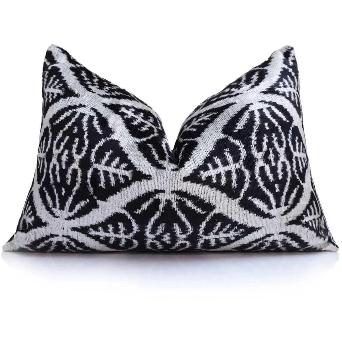 Black Botanical Geometric Silk Velvet Lumbar Pillow – 16x24