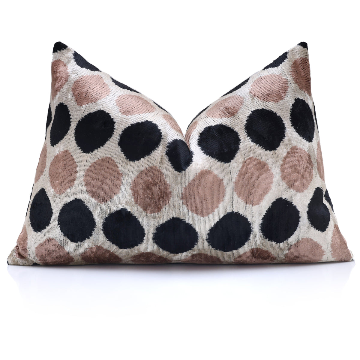 Upright lumbar pillow with light champagne beige ground and karate chop styling