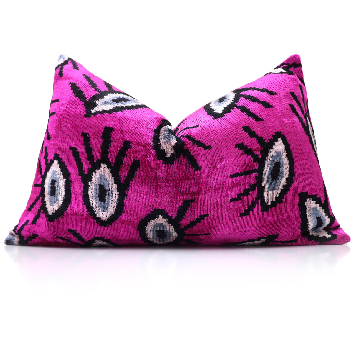 Magenta Black Ikat Silk Velvet Lumbar Pillow – 16x24