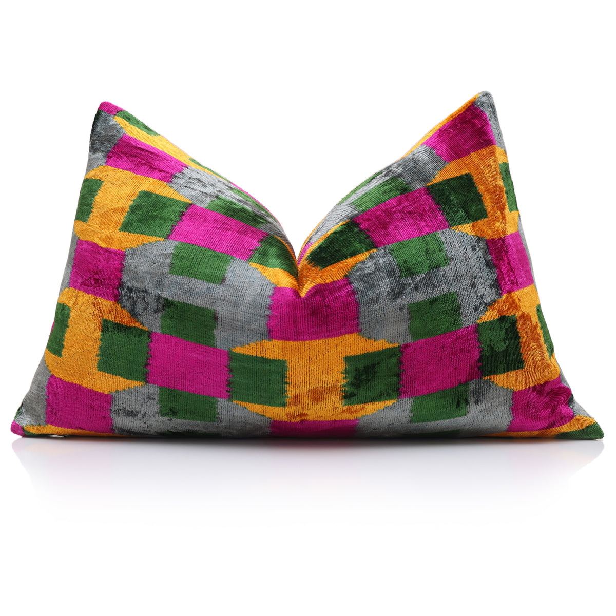 Gray & Pink Geometric Silk Velvet Lumbar Pillow – 16x24