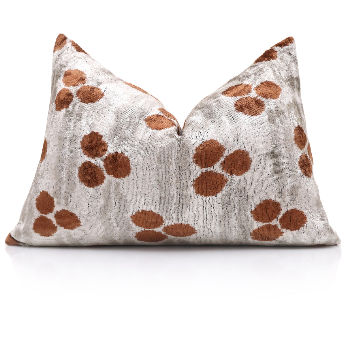 Rust & Silver Chintamani Silk Velvet Lumbar Pillow – 16x24