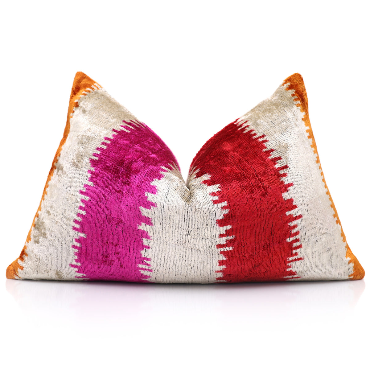 Ruby & Magenta Ikat Silk Velvet Lumbar Pillow – 16x24