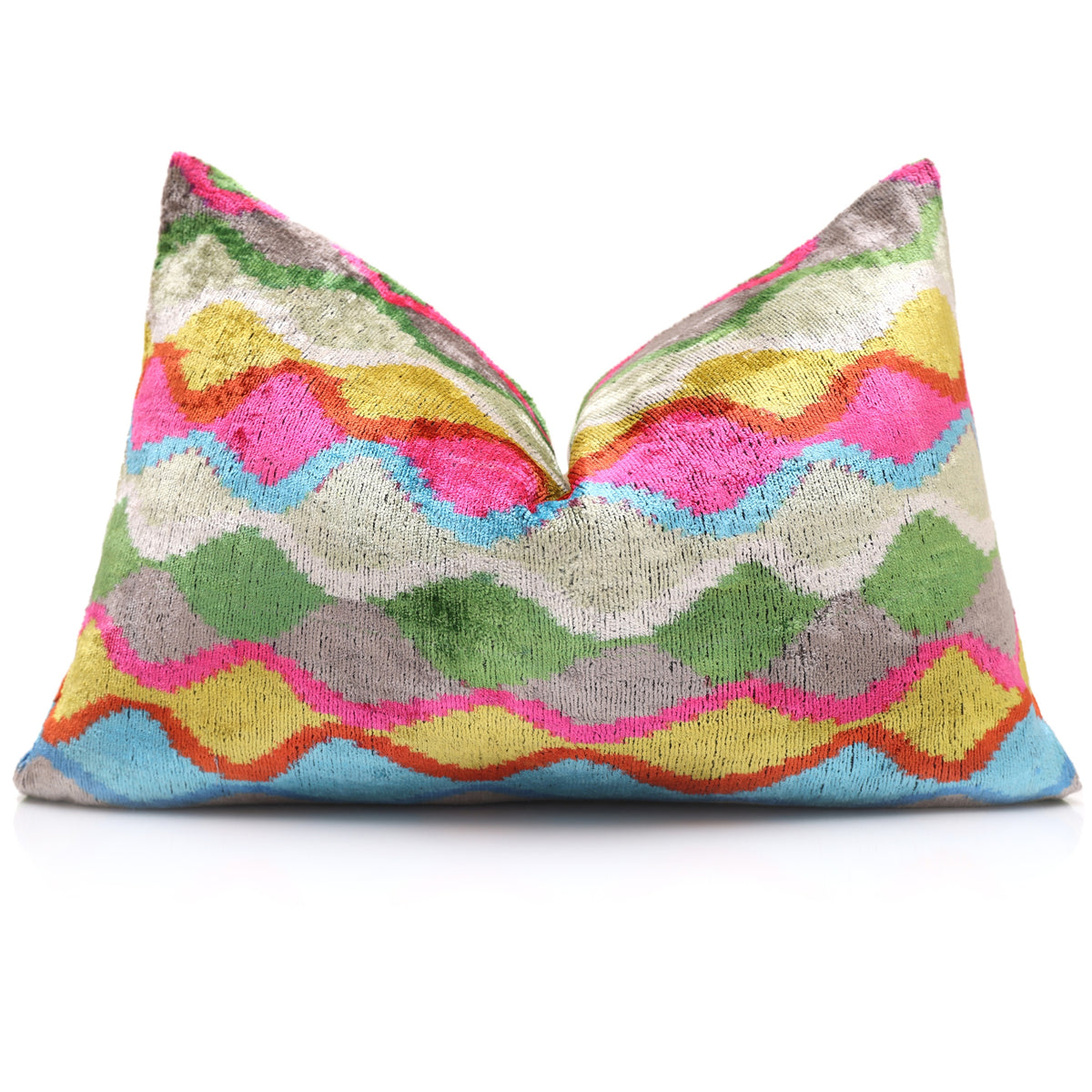 Wavy Ikat Silk Velvet Lumbar Pillow – 16x24