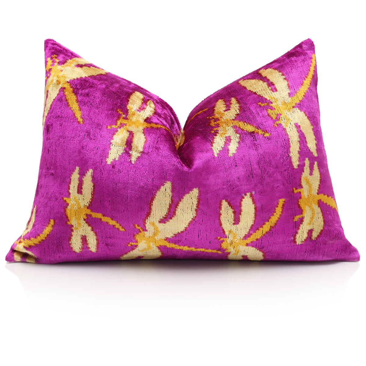Magenta Purple & Cream Ikat Silk Velvet Lumbar Pillow – 16x24