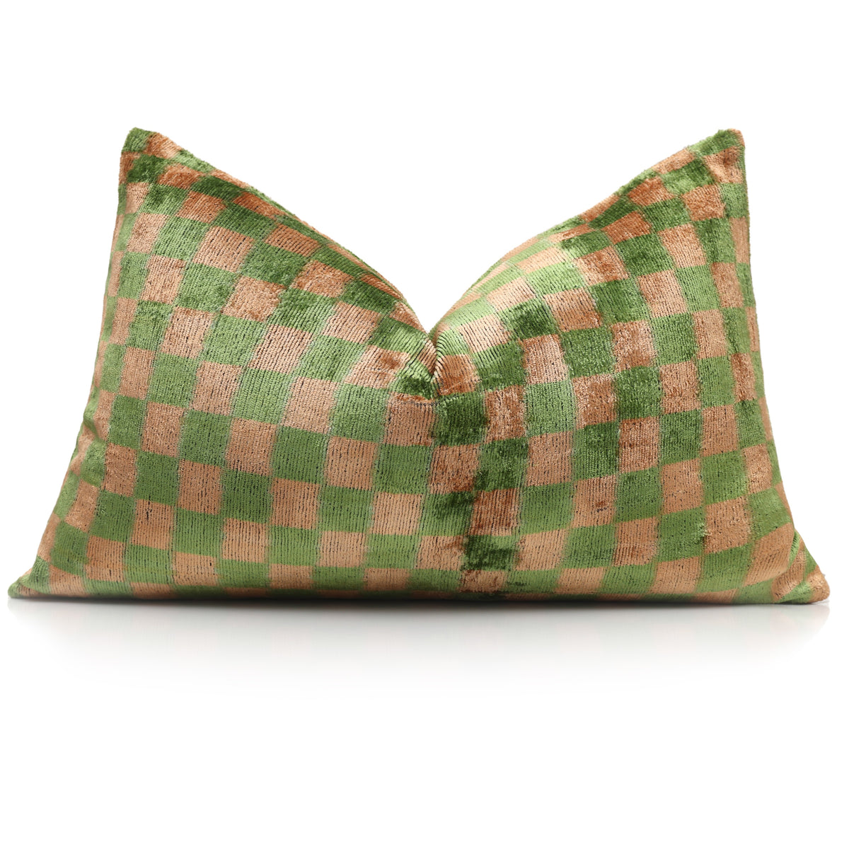 Checkered Silk Velvet Lumbar Pillow – 16x24