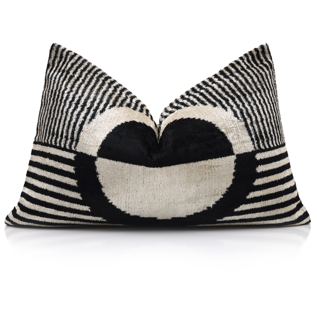 Black & Ivory Geometric Silk Velvet Lumbar Pillow – 16x24