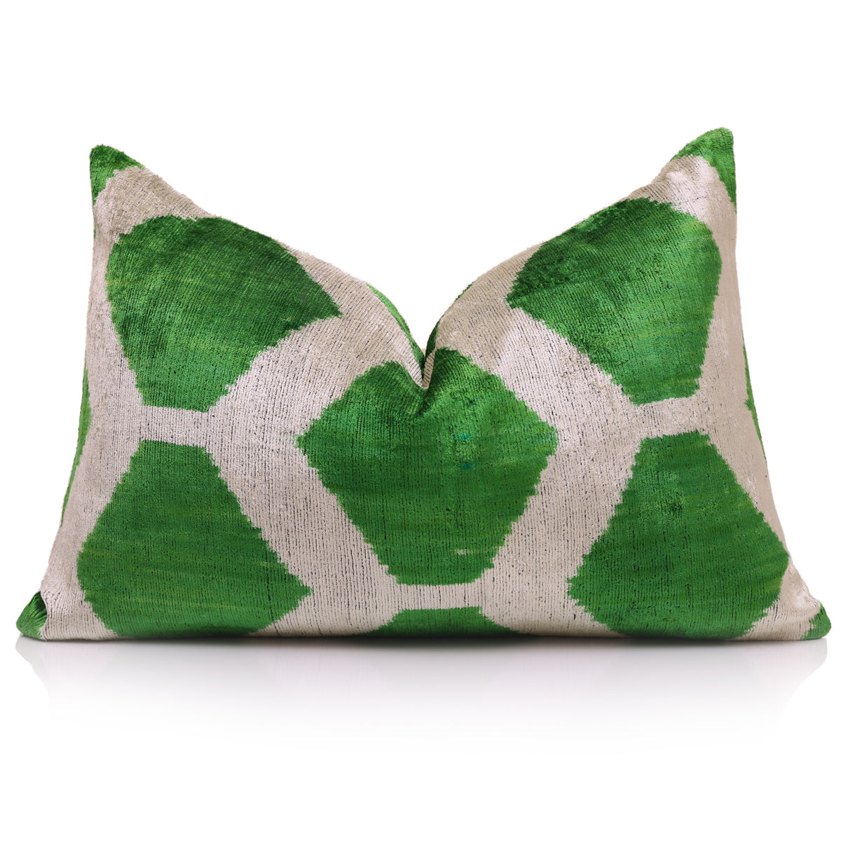 Emerald & Greige Geometric Velvet Pillow – 16x24