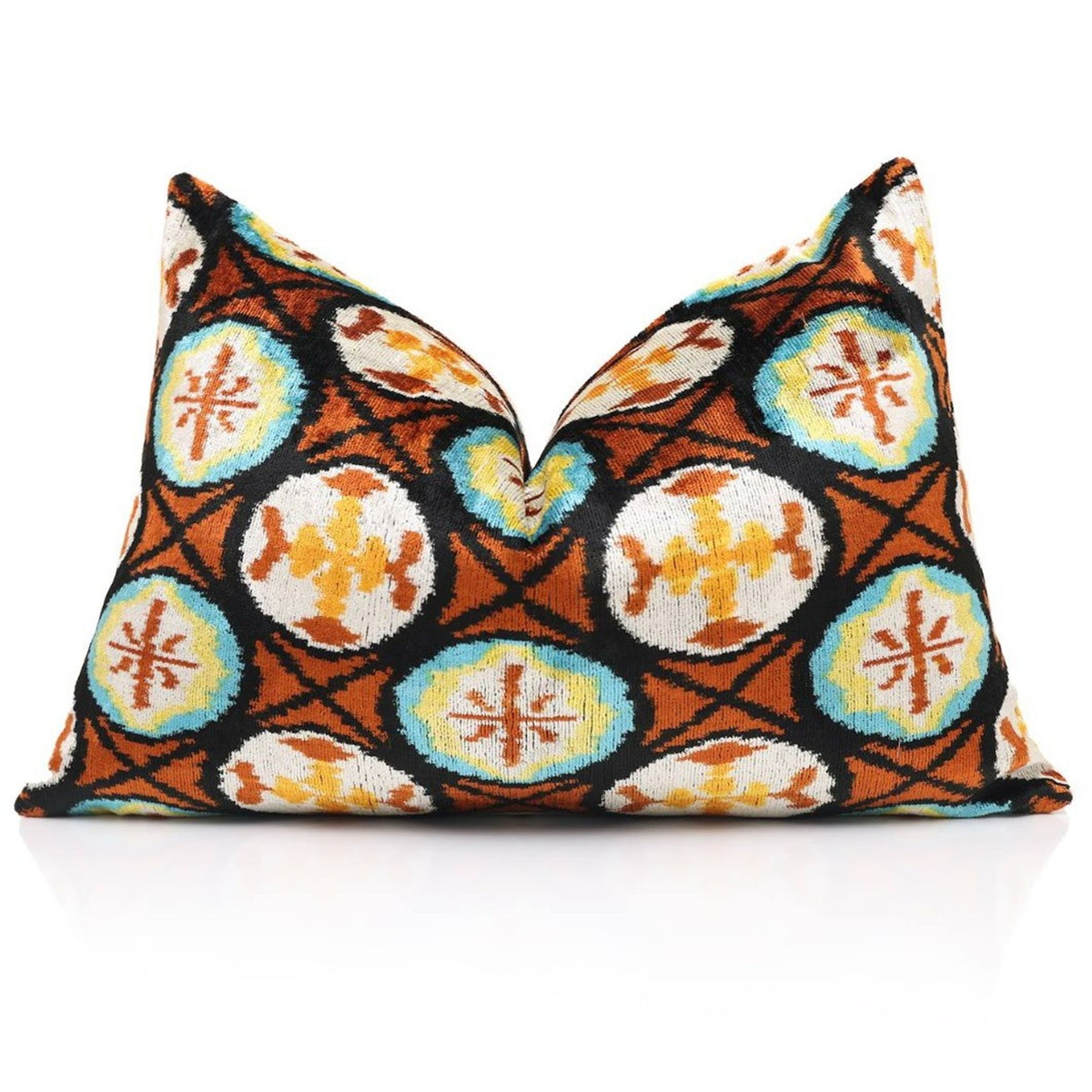 Rust & Black Geometric Silk Velvet Lumbar Pillow – 16x24