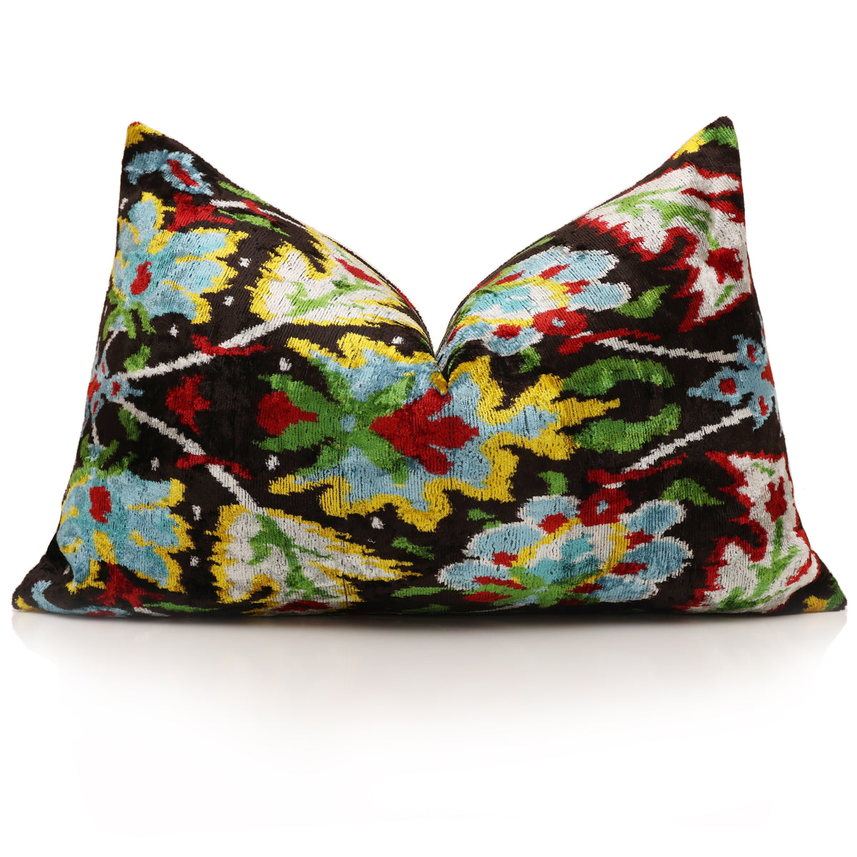 Black & Yellow Ikat Silk Velvet Lumbar Pillow – 16x24