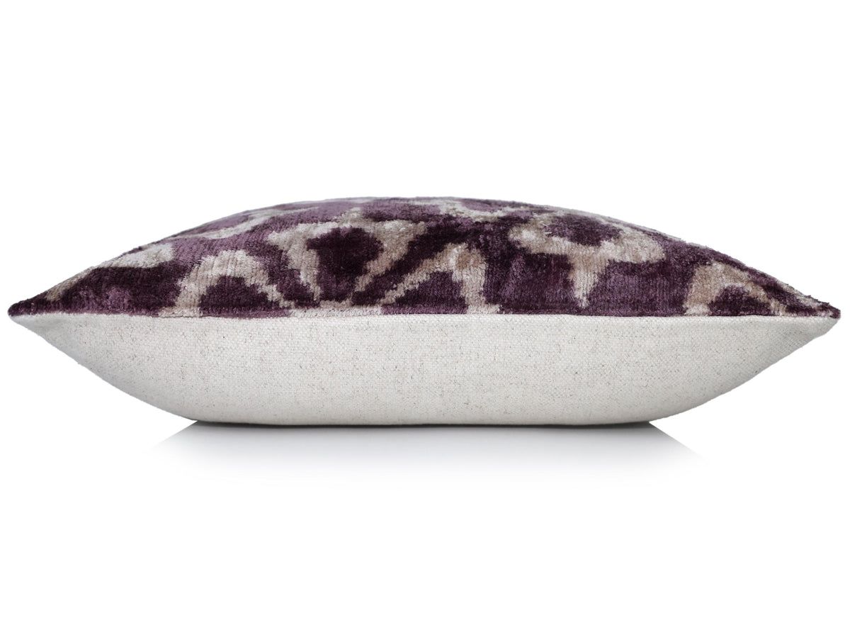 Hand-Knotted Plum Ikat Silk Velvet Pillow - 16x16 Organic Vegetable Dyed