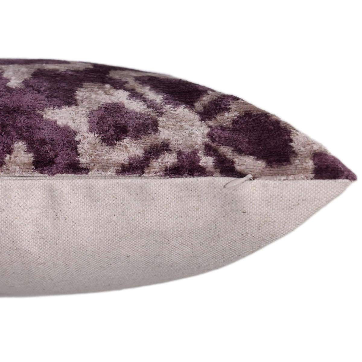 Hand-Knotted Plum Ikat Silk Velvet Pillow - 16x16 Organic Vegetable Dyed