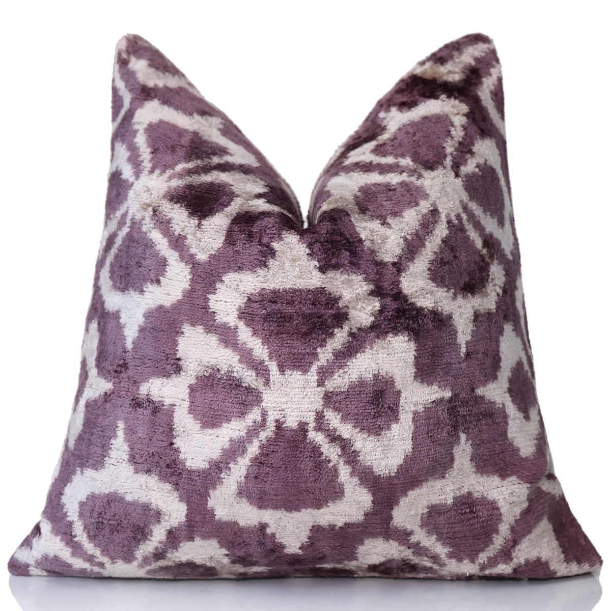 Hand-Knotted Plum Ikat Silk Velvet Pillow - 16x16 Organic Vegetable Dyed