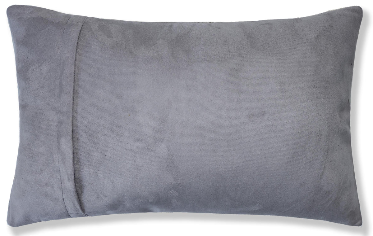 Luxury Gray Cowhide Leather Throw Pillow 16x24 | Handmade Hexagon Patchwork Designer Lumbar Cushion