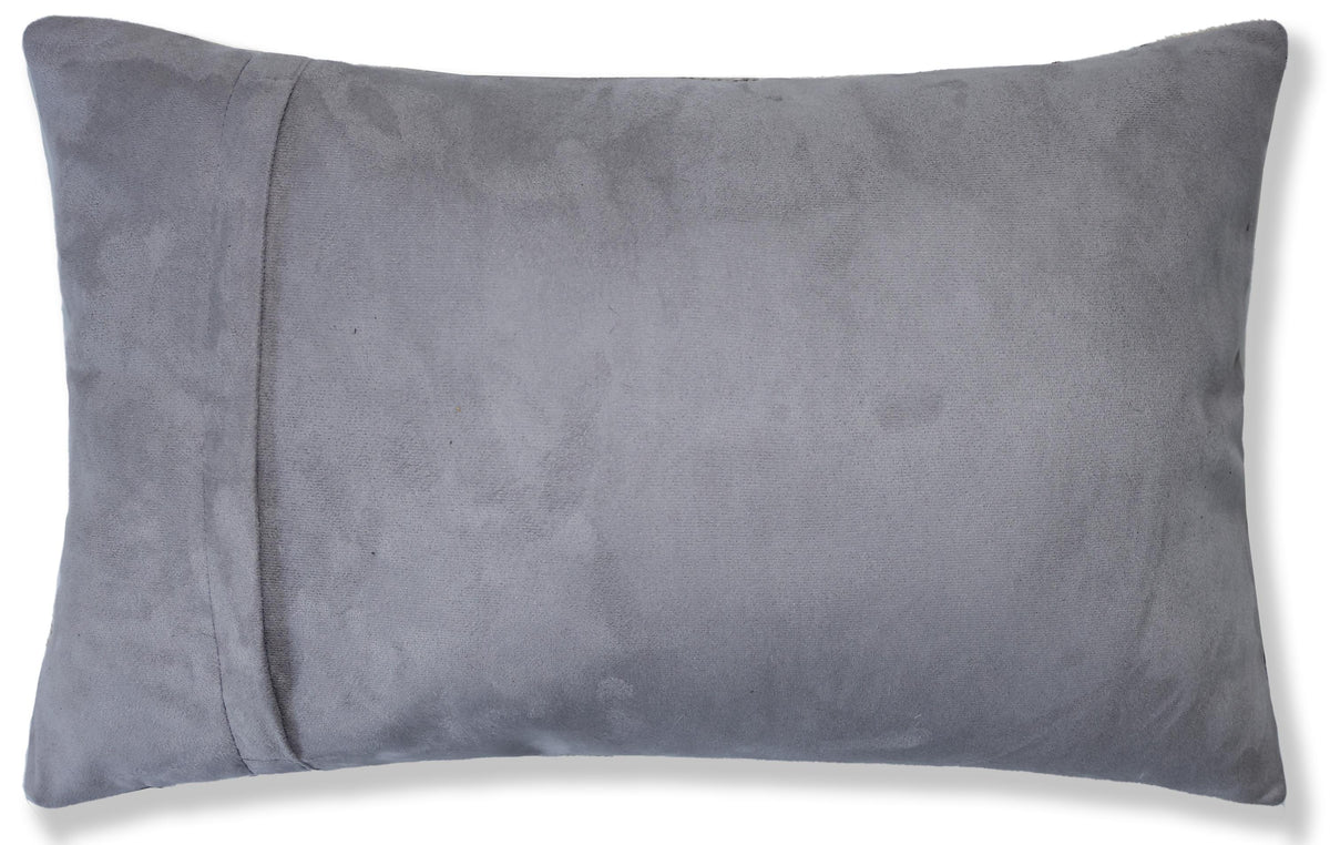 Luxury Silver Cowhide Leather Throw Pillow 16x24 | Handmade Metallic Designer Lumbar Cushion