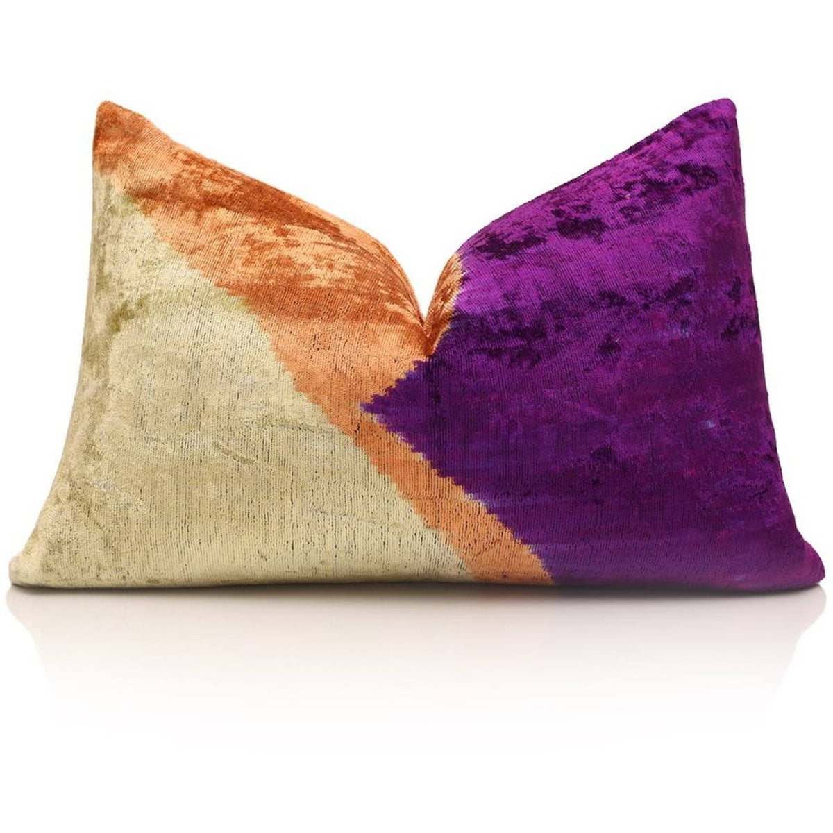 Purple & Gold Geometric Silk Velvet Lumbar Pillow – 16x24