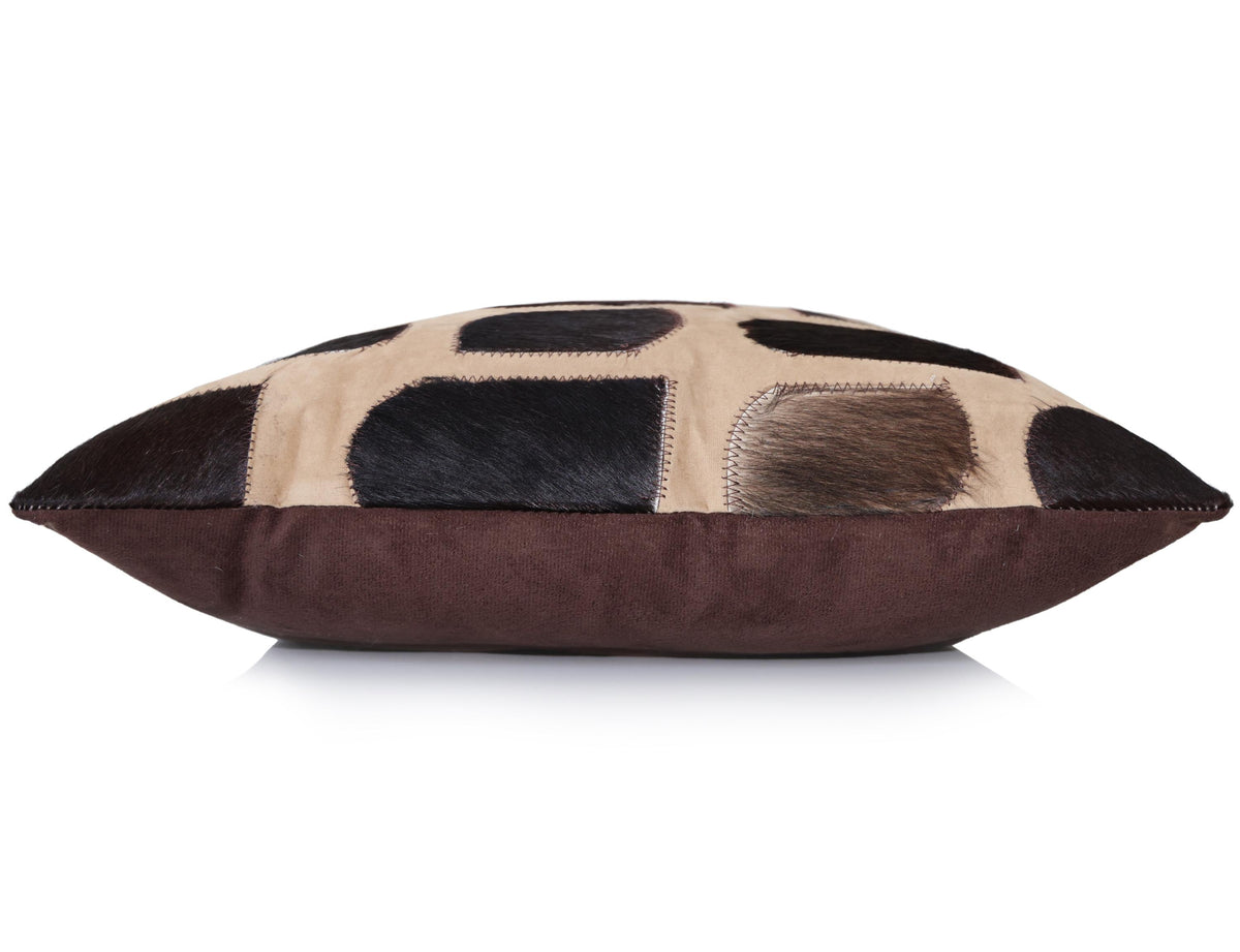 Luxury Patchwork Genuine Hair-On Cowhide Pillow 18x18 | Handmade Designer Leather Cushion