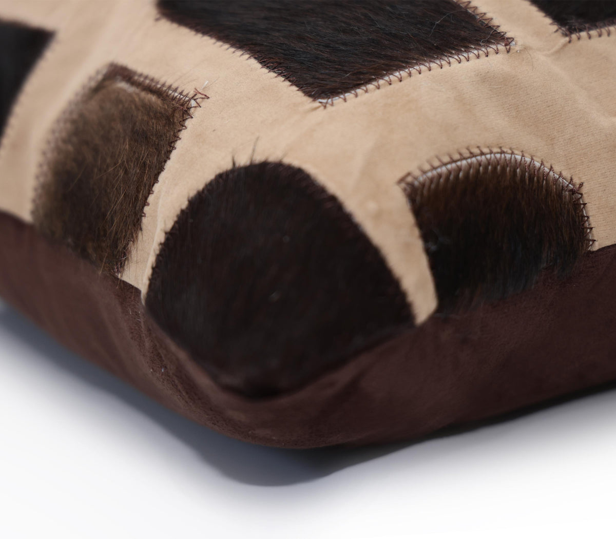 Luxury Patchwork Genuine Hair-On Cowhide Pillow 18x18 | Handmade Designer Leather Cushion