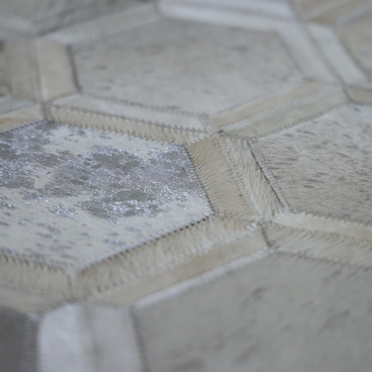 Luxury Ivory & Silver Cowhide Leather Throw Pillow 16x24 | Handmade Geometric Designer Lumbar Cushion
