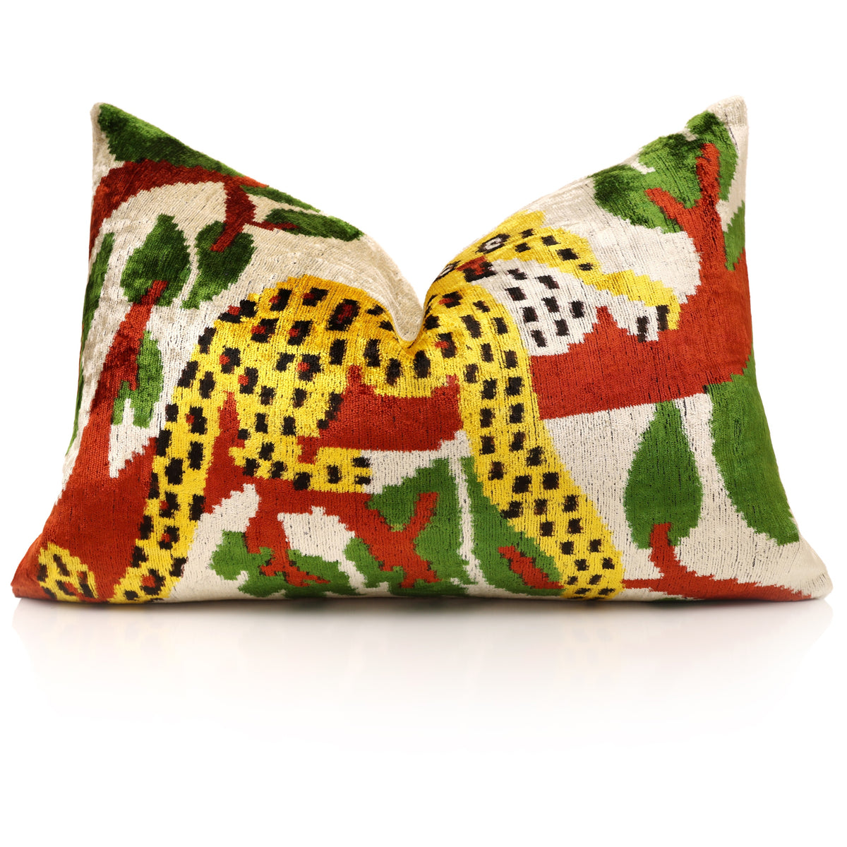Beige & Rust Leopard Silk Velvet Lumbar Pillow – 16x24