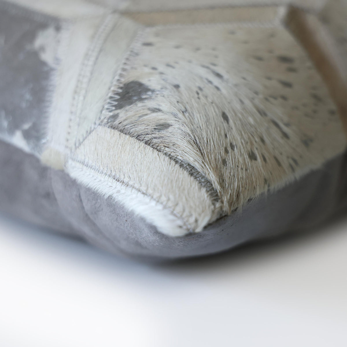 Luxury Ivory & Silver Cowhide Leather Throw Pillow 16x24 | Handmade Geometric Designer Lumbar Cushion