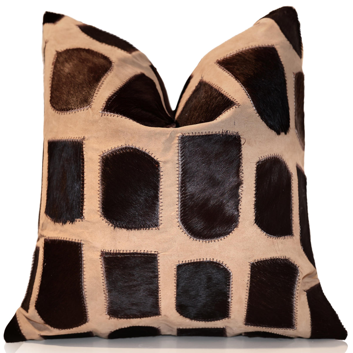 Luxury Patchwork Genuine Hair-On Cowhide Pillow 18x18 | Handmade Designer Leather Cushion