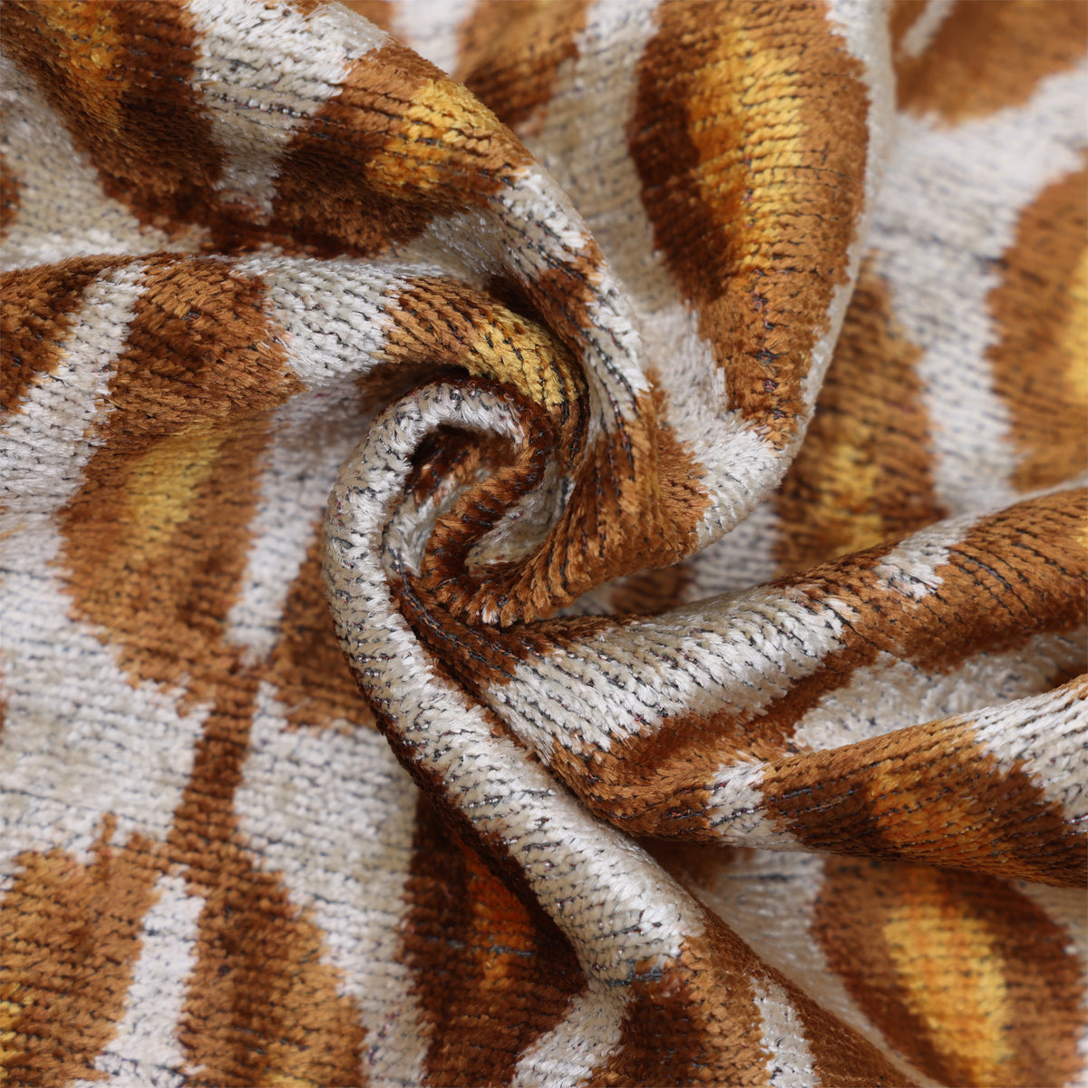 Close-up of silvery white silk velvet showing plush cut-pile texture