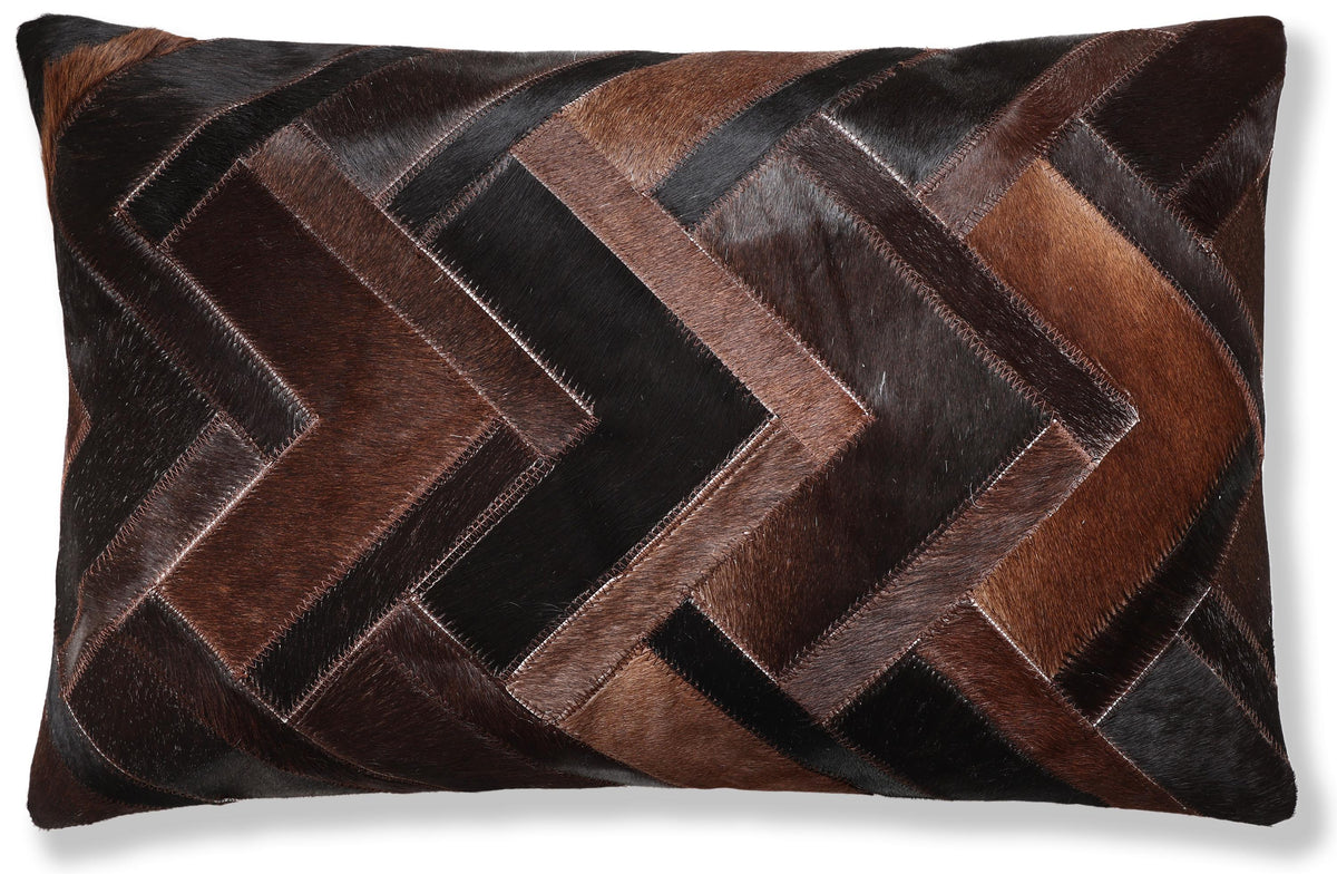 Luxury Brown Cowhide Leather Throw Pillow 16x24 | Handmade Geometric Designer Lumbar Cushion