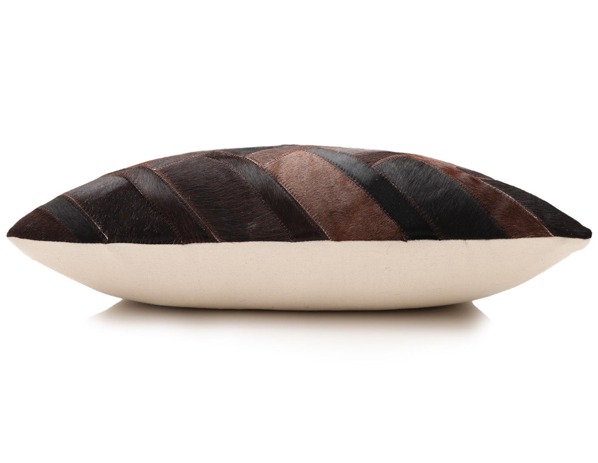 Luxury Brown Cowhide Leather Throw Pillow 16x24 | Handmade Geometric Designer Lumbar Cushion