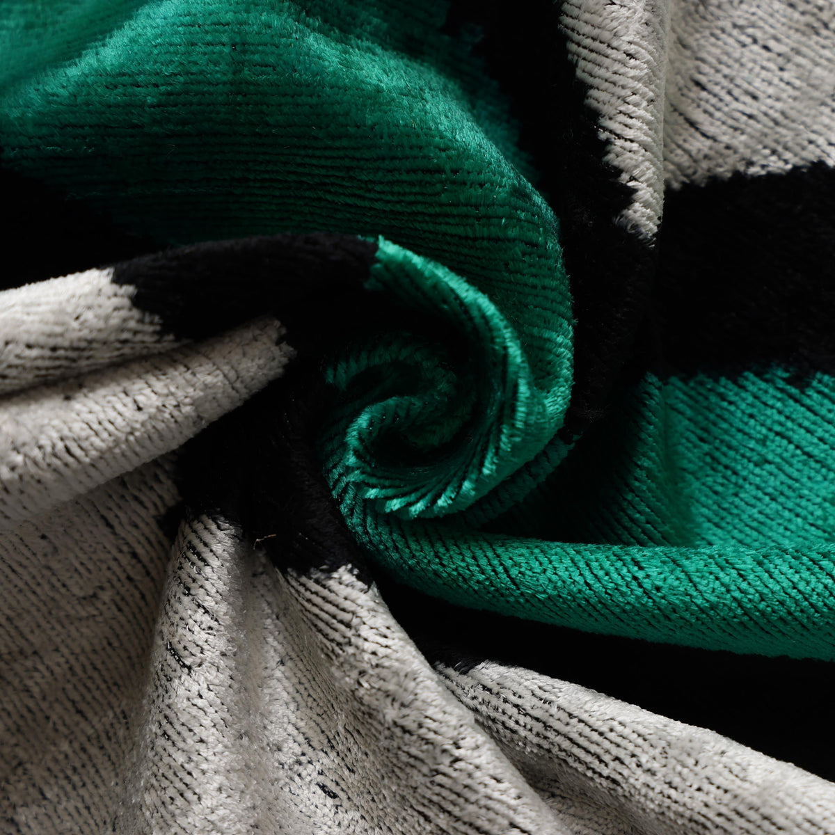 Green Chevron Silk Velvet Throw Pillow 20x20 | Handmade Organic Luxury