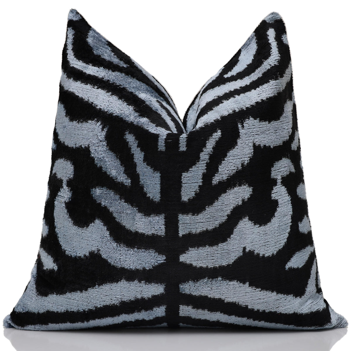 Luxury Blue Black Silk Velvet Throw Pillow 16x16