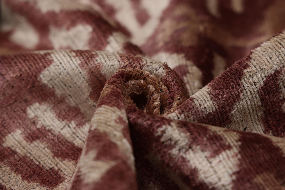Luxury Handwoven Silk Velvet Throw Pillow 20x20 Inch Burgundy Ikat Pattern