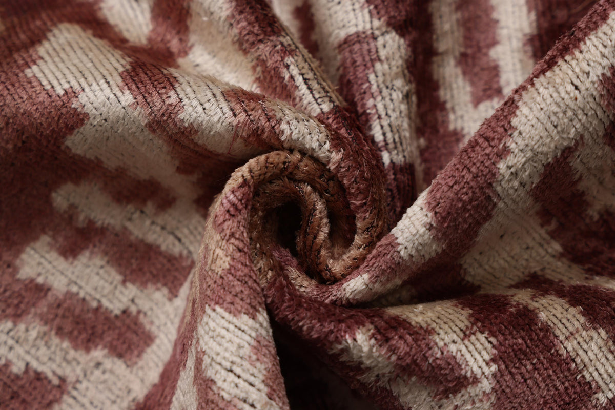Luxury Handwoven Silk Velvet Throw Pillow 20x20 Inch Burgundy Ikat Pattern