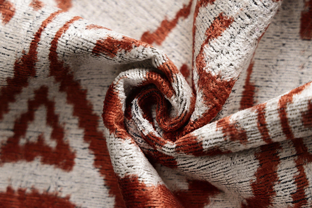 Luxury Handwoven Silk Velvet Ikat Pillow 20x20 Inch – Rust & Ivory