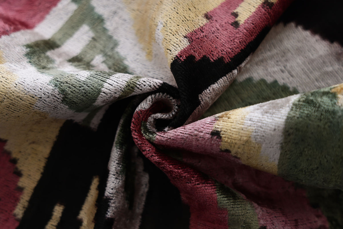Hand-Knotted Abstract Wave Silk Velvet Lumbar - 16x24 Sage & Mauve