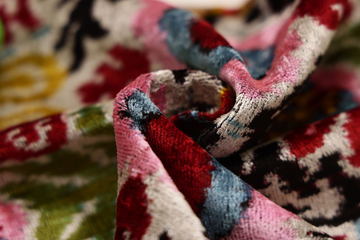 Hand-Knotted Vibrant Floral Silk Velvet Lumbar - 16x24 Pink & Yellow