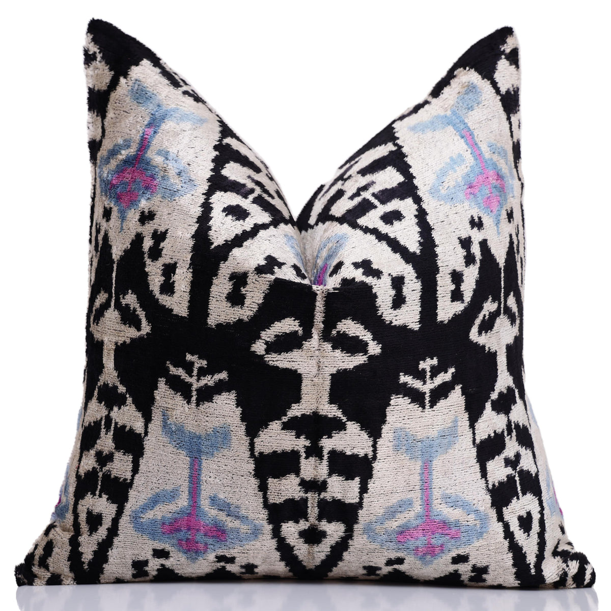 Black & Ivory Geometric Silk Velvet Throw Pillow | 20x20 Inch (50x50 cm)