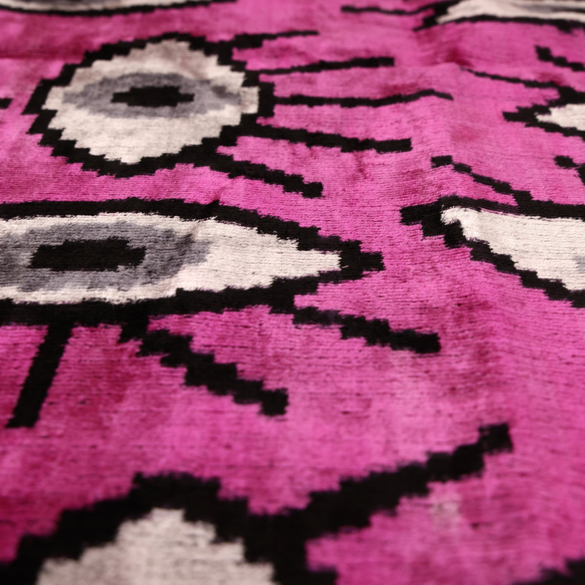 Handmade Velvet Ikat Eye Lumbar Pillow 16x24 | Pink Statement